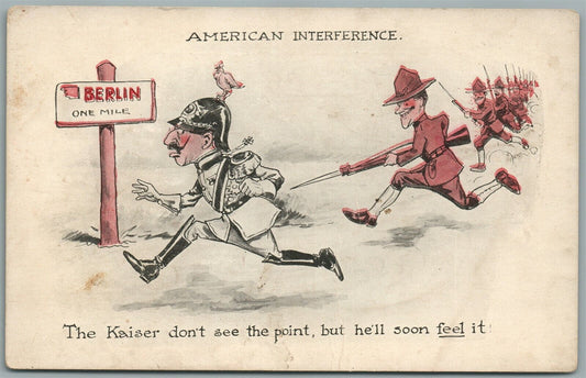 WWI MILITARY PROPAGANDA ANTIQUE POSTCARD AMERICAN INTERFERENCE