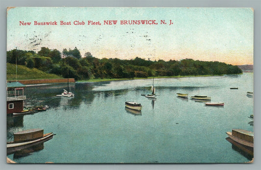 NEW BRUNSWICK NJ BOAT CLUB FLEET ANTIQUE POSTCARD