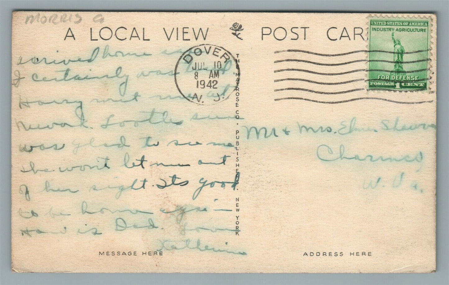 DOVER NJ BUGATO HURD PARK VINTAGE POSTCARD