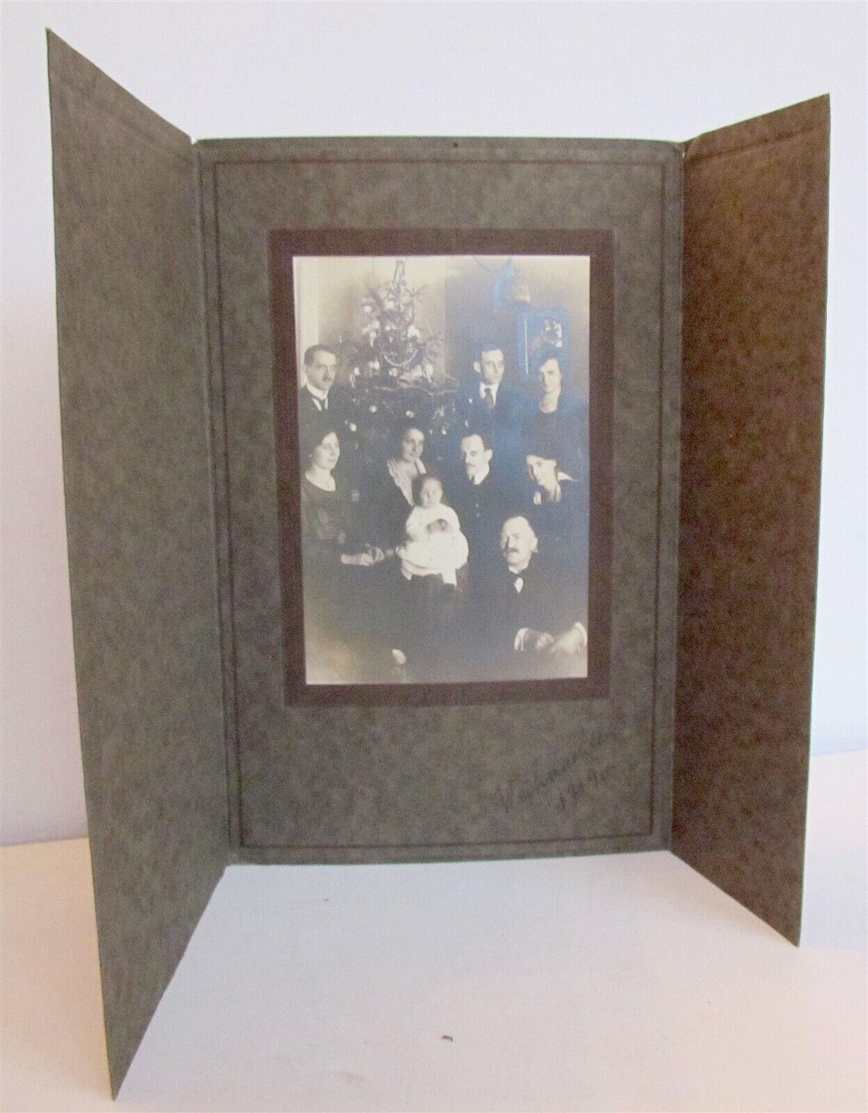 FAMILY at CHRISTMAS TREE ANTIQUE PHOTO