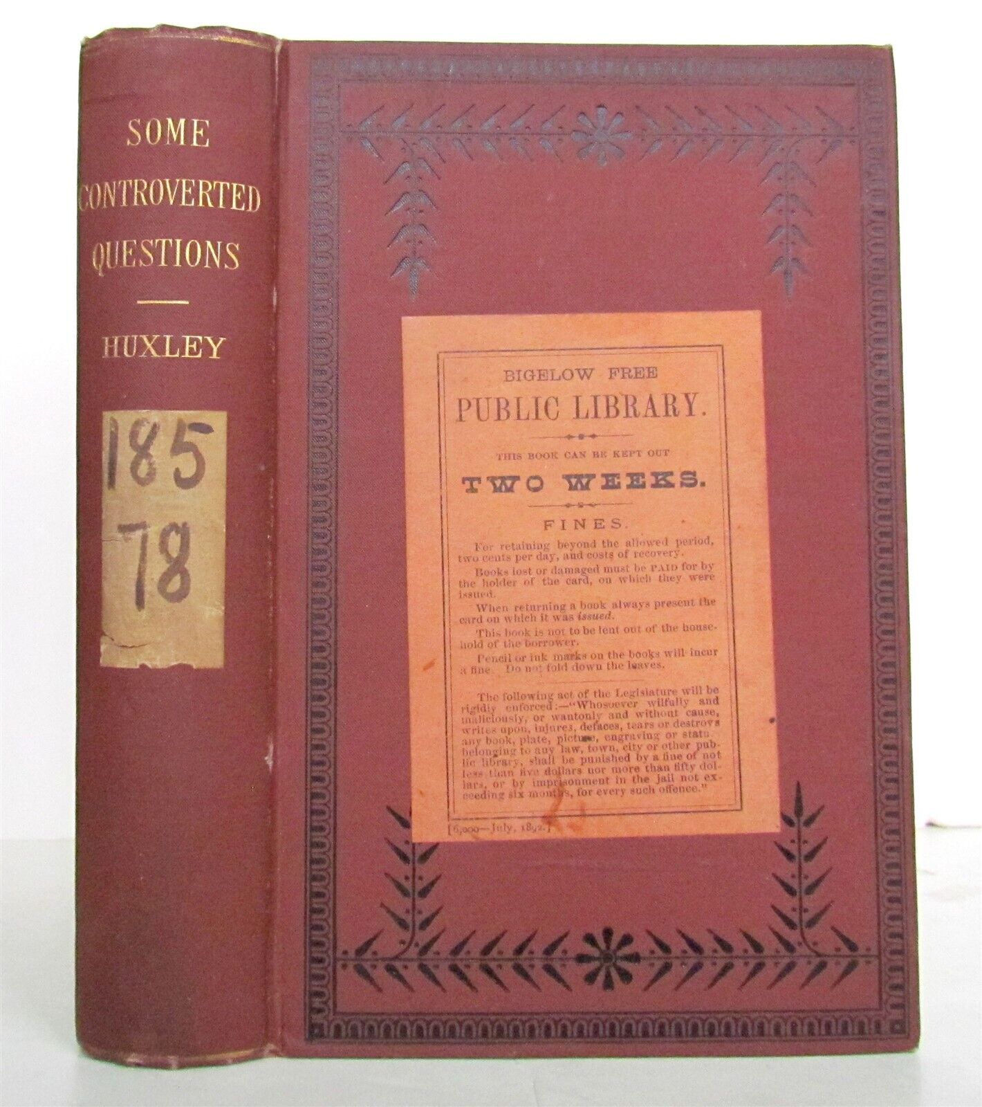 1892 ESSAYS UPON SOME CONTROVERTED QUESTIONS by THOMAS HUXLEY antique