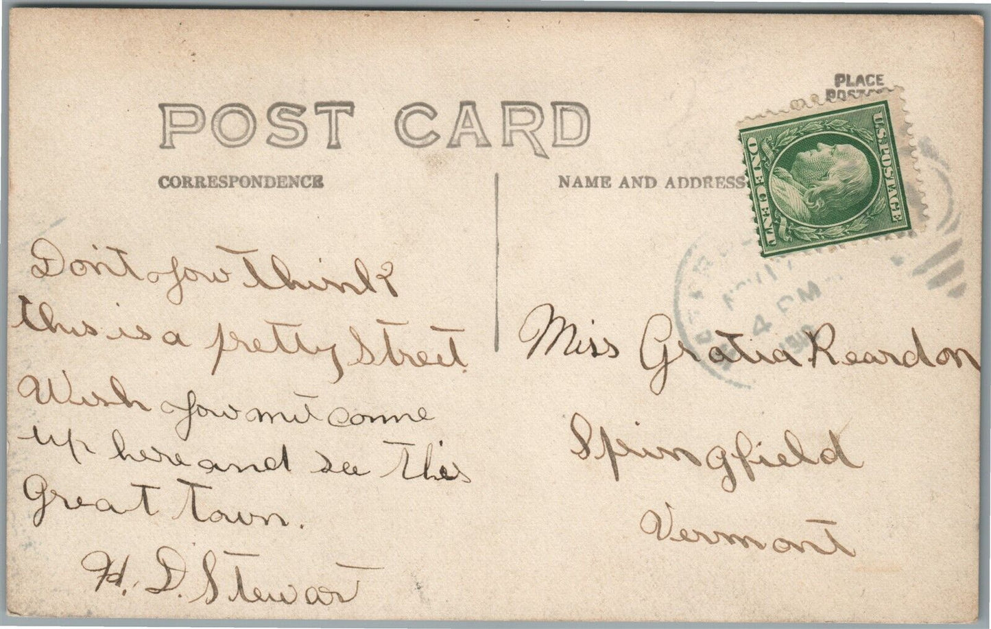 WATERBURY VT MAIN STREET ANTIQUE REAL PHOTO POSTCARD RPPC