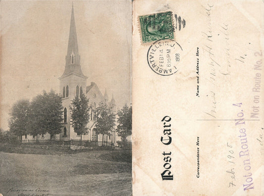 MOUNT AIRY N.J. PRESBYTERIAN CHURCH 1908 ANTIQUE POSTCARD w/ CORK CANCEL