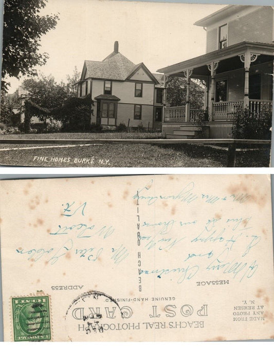 FINE HOMES BURKE N.Y. ANTIQUE RPPC REAL PHOTO POSTCARD