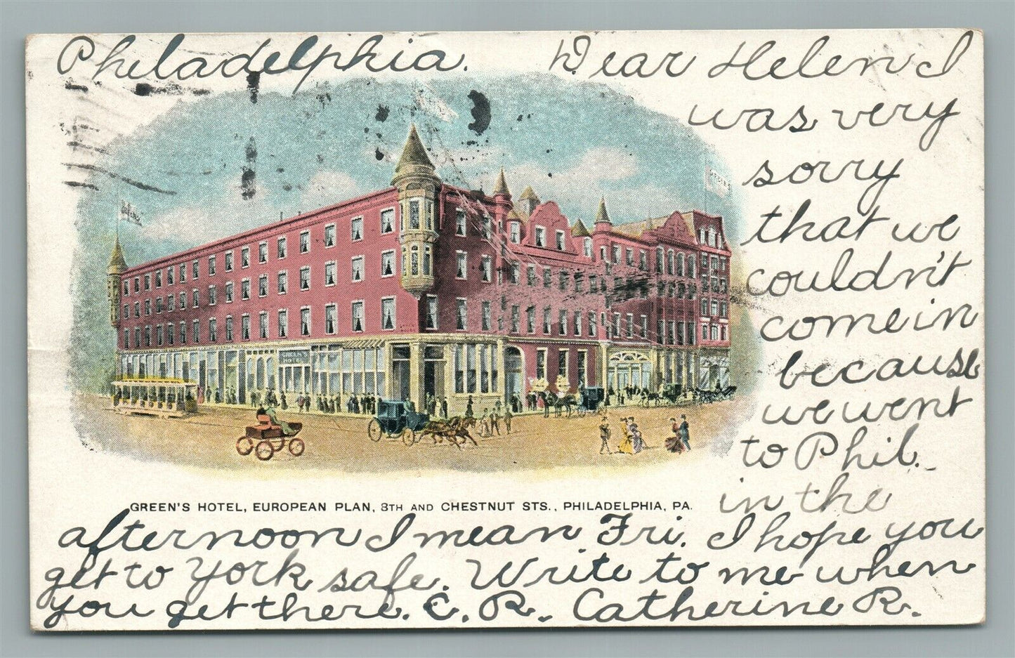 PHILADELPHIA PA GREEN'S HOTEL ANTIQUE POSTCARD