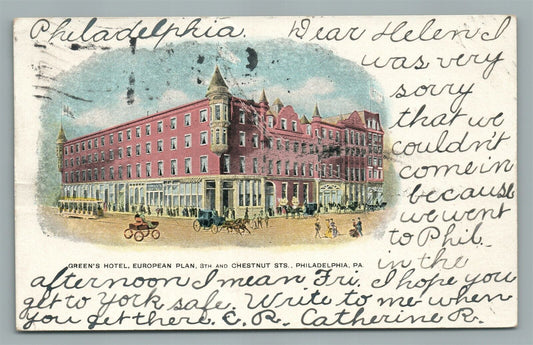 PHILADELPHIA PA GREEN'S HOTEL ANTIQUE POSTCARD