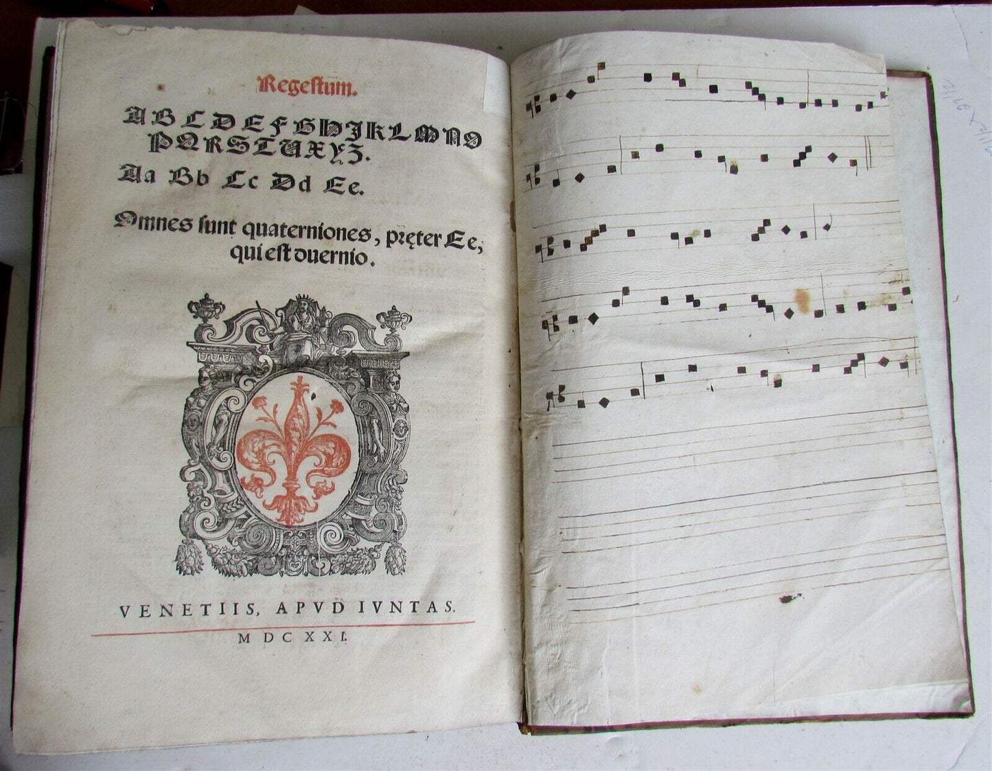 1621 PSALTERIUM ROMANUM antique MISSAL ANTIPHONAL FOLIO 11x6" w/ musical notes