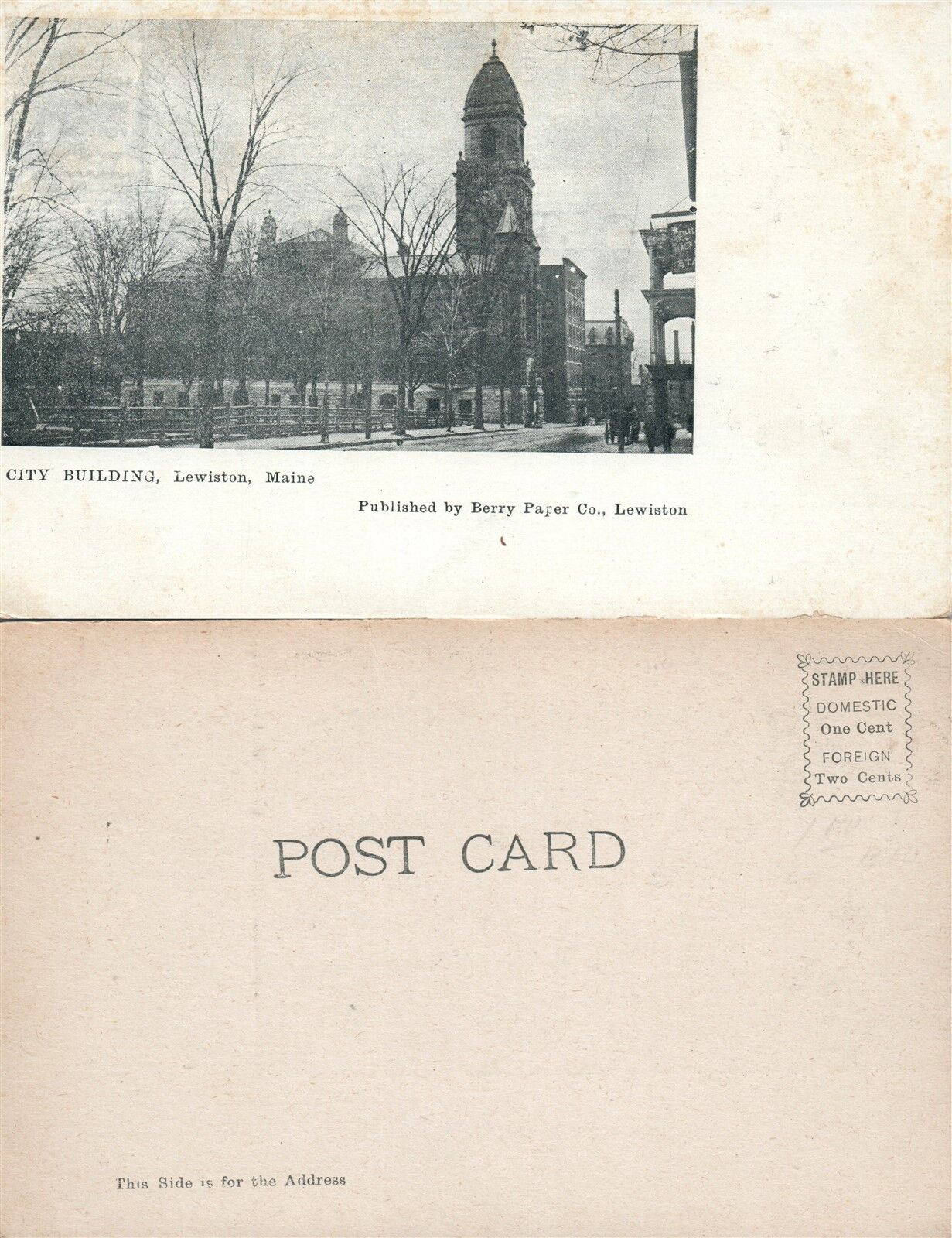 LEWISTON MAINE CITY BUILDING UNDIVIDED ANTIQUE POSTCARD