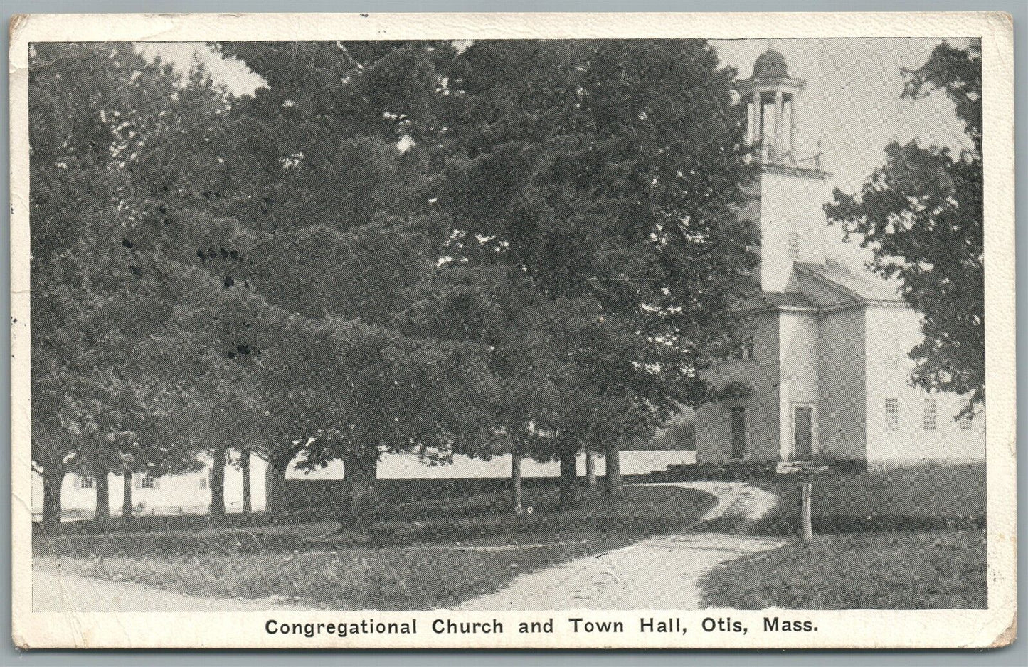 OTIS MA CHURCH AND TOWN HALL ANTIQUE POSTCARD