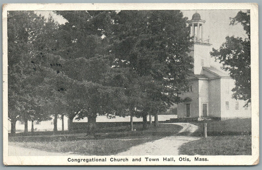 OTIS MA CHURCH AND TOWN HALL ANTIQUE POSTCARD