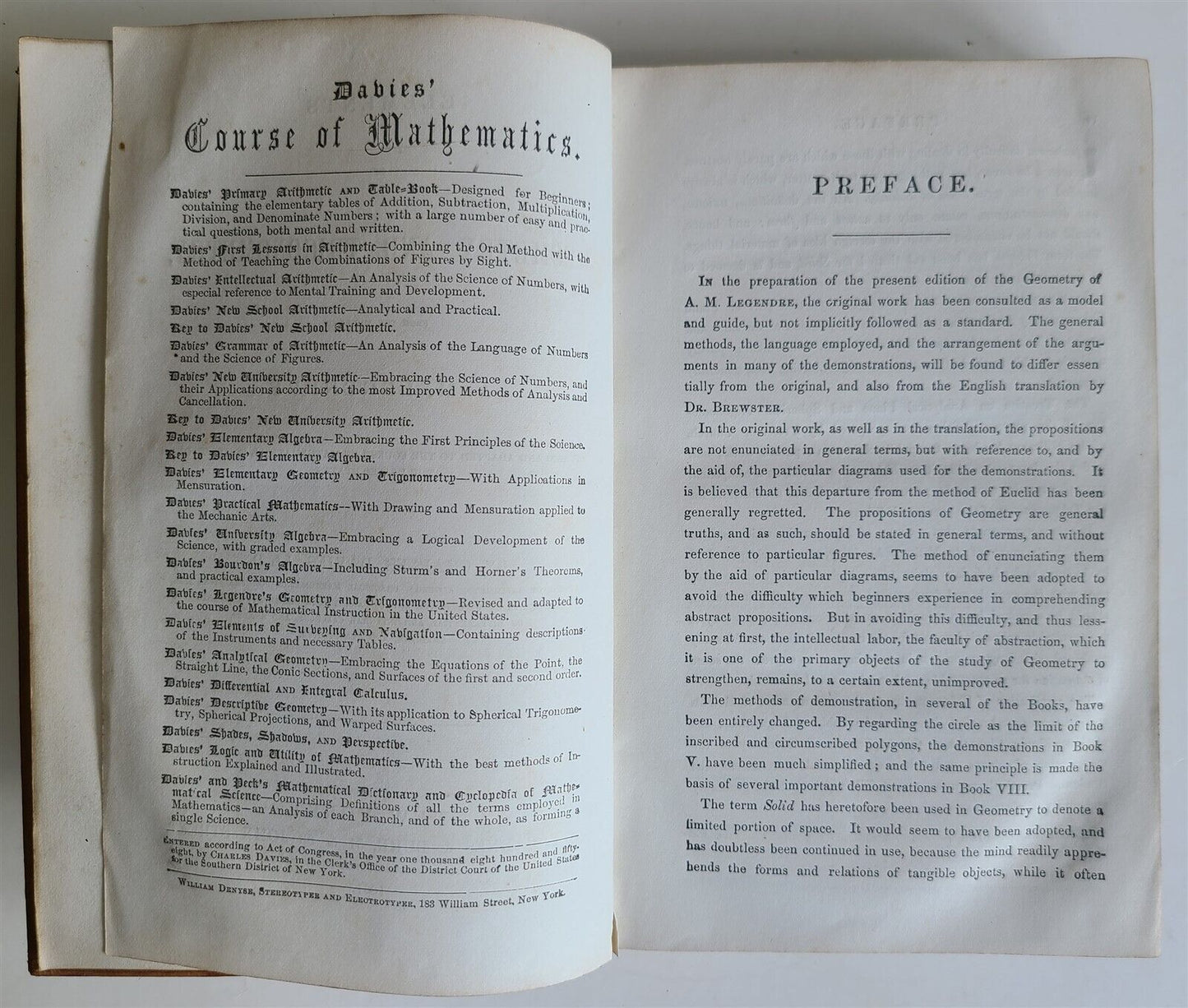 1861 ELEMENTS of GEOMETRY & TRIGONOMETRY from LEGENDRE WORKS antique in ENGLISH