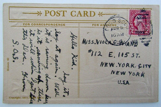 VINTAGE 1911 PANAMA CANCEL STAMP POSTCARD