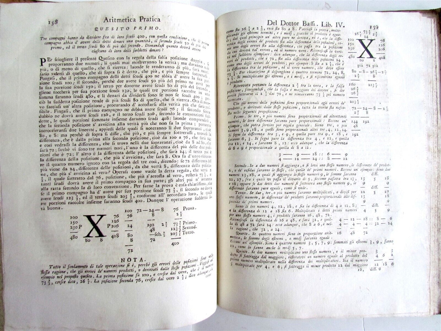 1765 Practical Arithmetic by Giulio Bassi 2 vols ARITMETICA PRACTICA MATHEMATICS