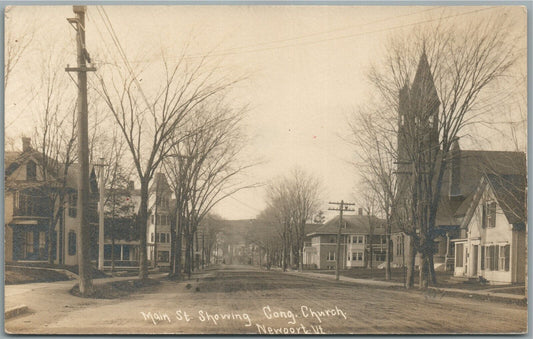 NEWPORT VY MAIN STREET CHURCH ANTIQUE REAL PHOTO POSTCARD RPPC