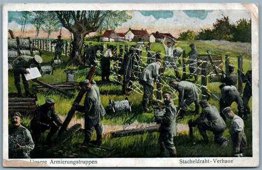 GERMAN WWI MILITARY FELDPOST 1916 ANTIQUE POSTCARD STACHELDRAHT-VERHAUE