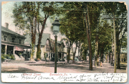 HONESDALE PA CHURCH STREET 1907 ANTIQUE POSTCARD