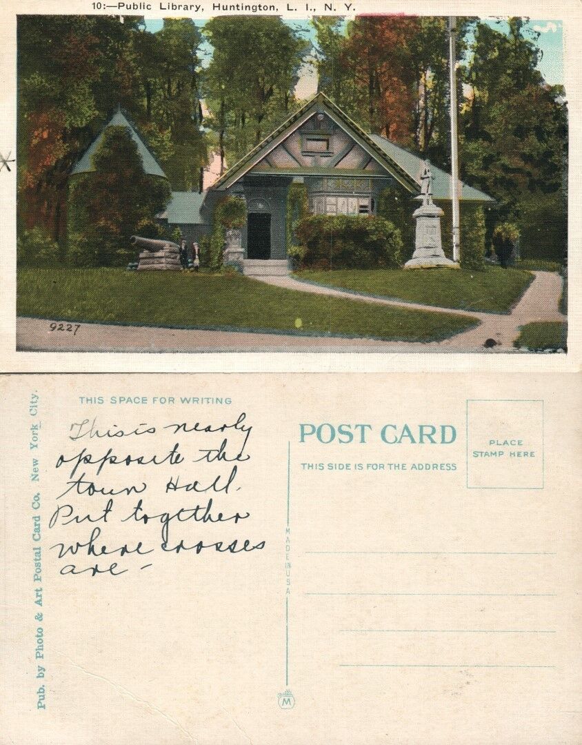 HUNTINGTON LONG ISLAND N.Y. PUBLIC LIBRARY ANTIQUE POSTCARD