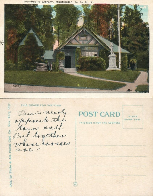 HUNTINGTON LONG ISLAND N.Y. PUBLIC LIBRARY ANTIQUE POSTCARD