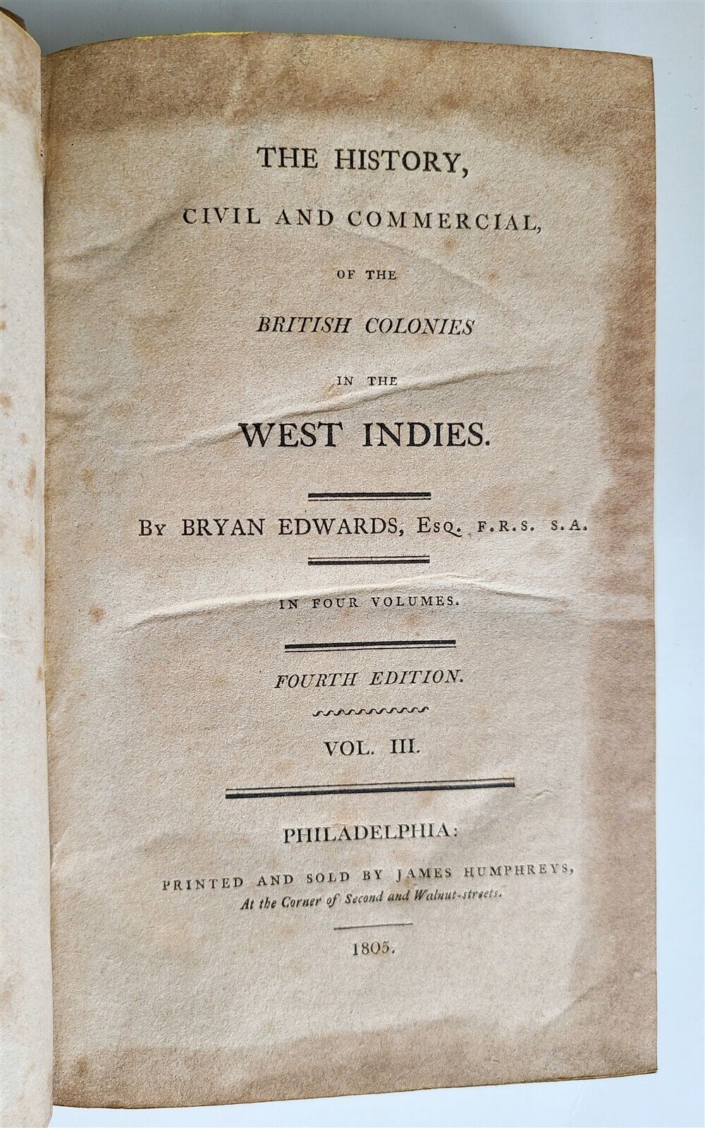 1805 HISTORY of BRITISH COLONIES in WEST INDIES BRYAN EDWARDS 4 VOLS AMERICANA