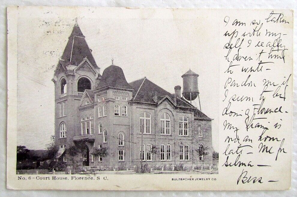 COURT HOUSE FLORENCE SOUTH CAROLINA ANTIQUE UNDIVIDED POSTCARD