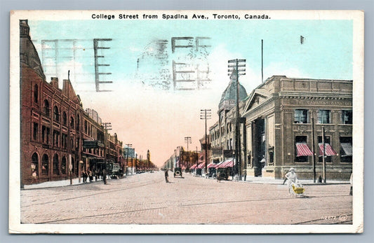 TORONTO CANADA COLLEGE STREET FROM SPADINA AVENUE ANTIQUE POSTCARD