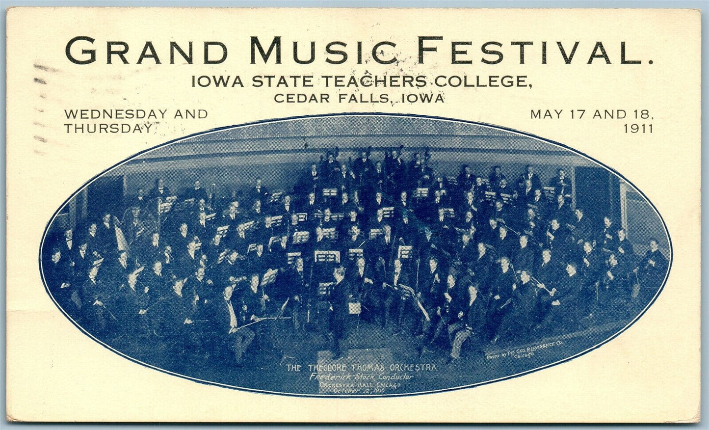 CEDAR FALLS IA GRAND MUSIC FESTIVAL ORCHESTRA ADVERTISING ANTIQUE POSTCARD