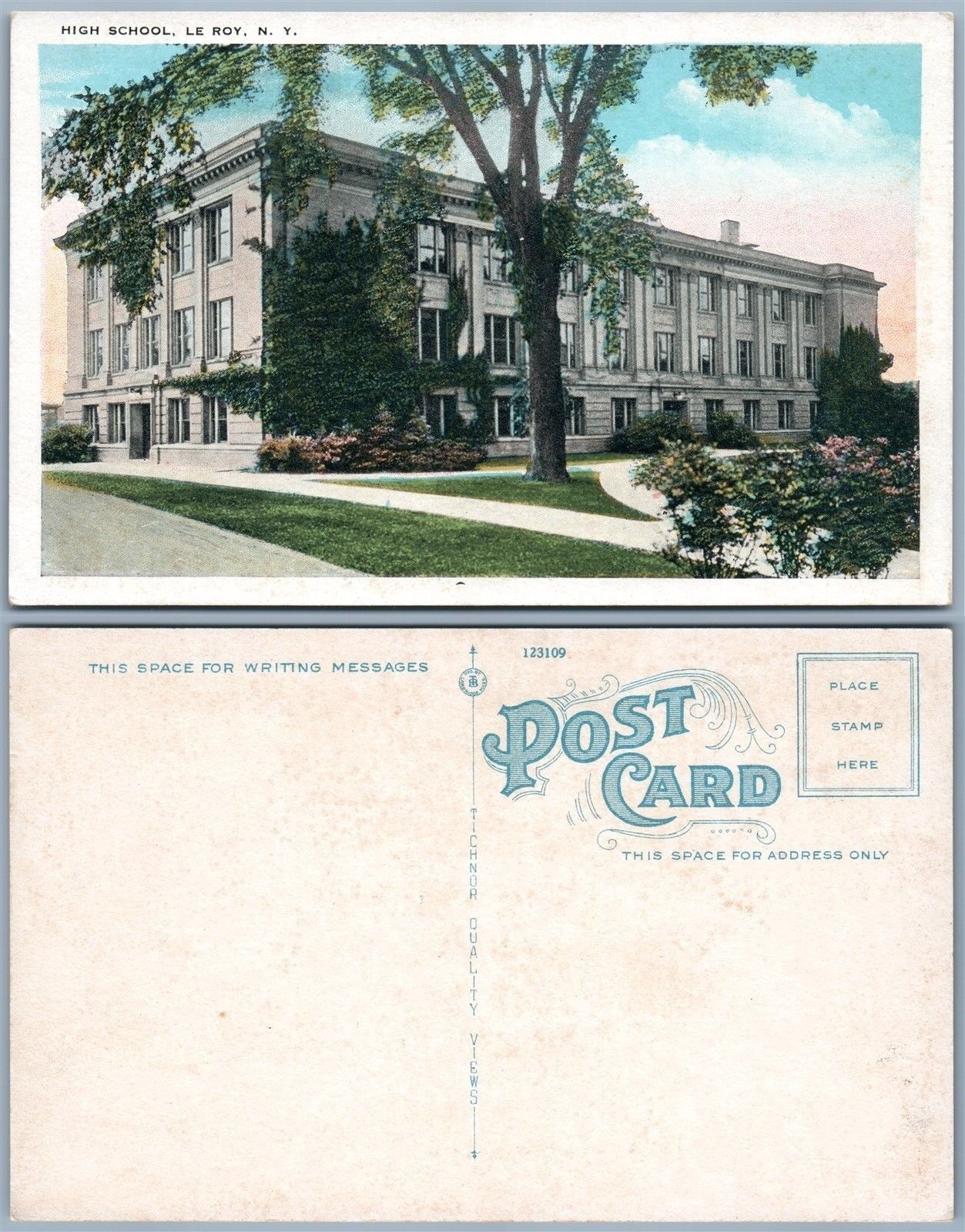 LE ROY N.Y. HIGH SCHOOL ANTIQUE POSTCARD