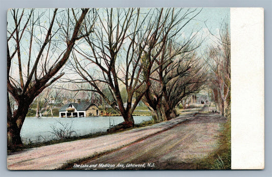 LAKEWOOD NJ LAKE & MADISON AVENUE ANTIQUE POSTCARD