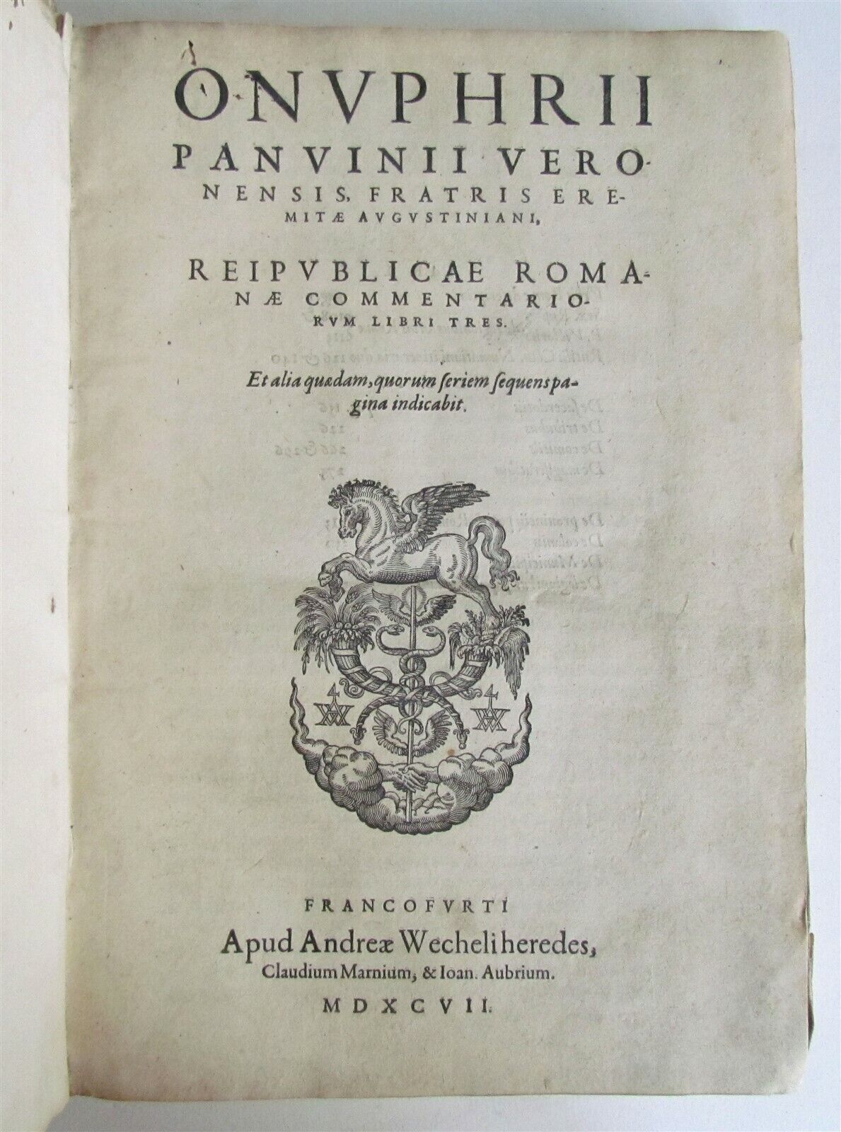 1597 ROMAN REPUBLIC COMMENTARY antique vellum bound FOLIO by Onuphrius Panvinius