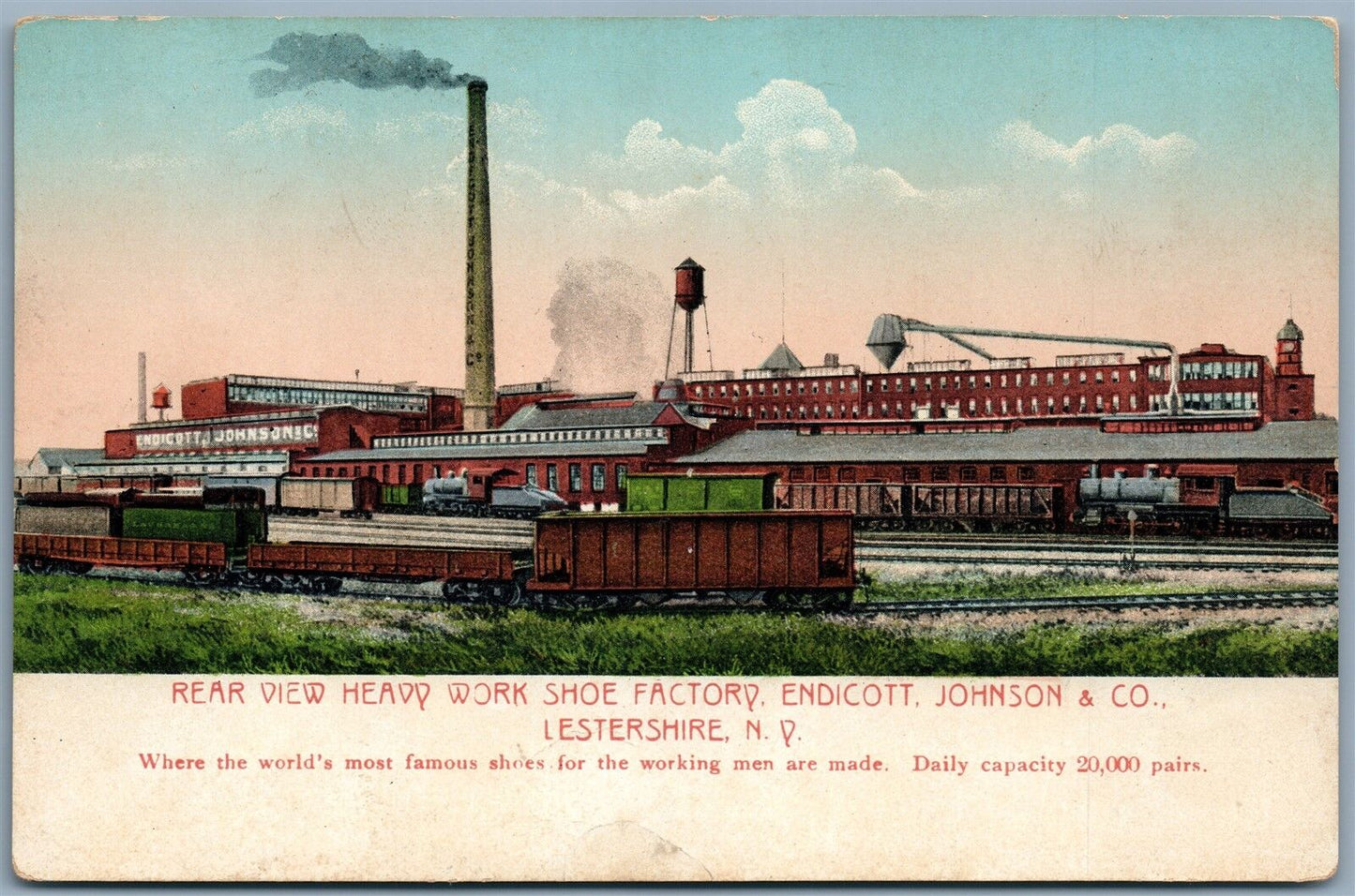 LESTERSHIRE NY SHOE FACTORY ENDICOTT JOHNSON & CO. REAR VIEW NTIQUE POSTCARD