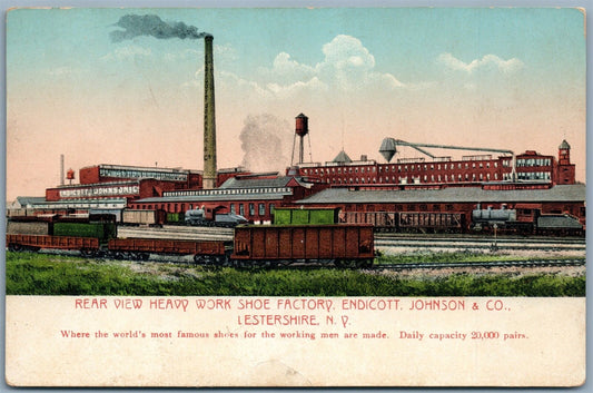 LESTERSHIRE NY SHOE FACTORY ENDICOTT JOHNSON & CO. REAR VIEW NTIQUE POSTCARD