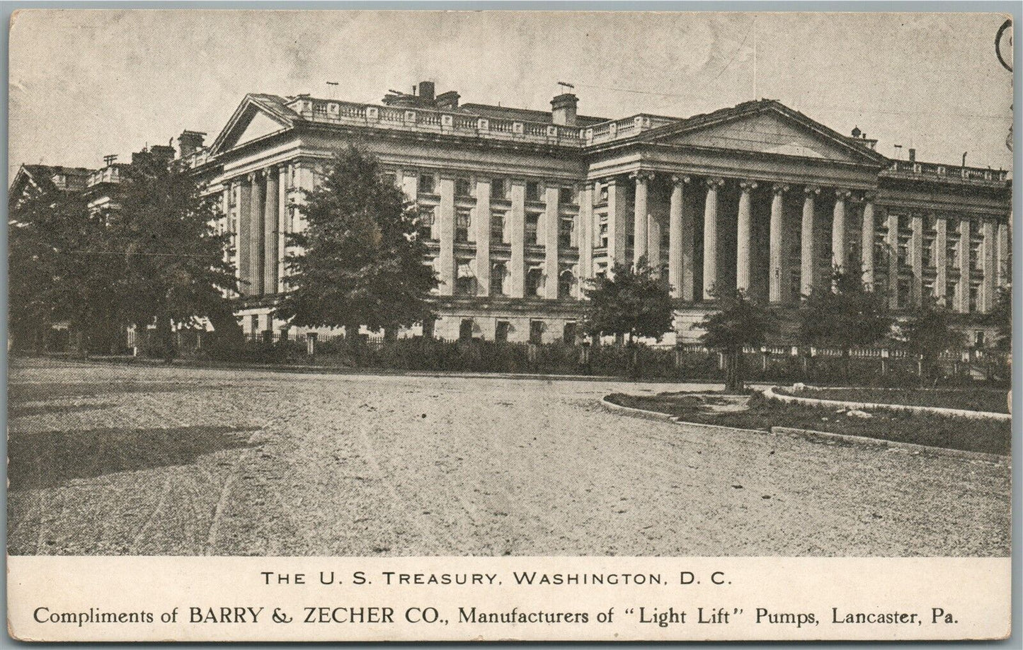 LANCASTER PA LIGHT LIFT PUMPS BARRY & ZECHER CO. ADVERTISING ANTIQUE POSTCARD