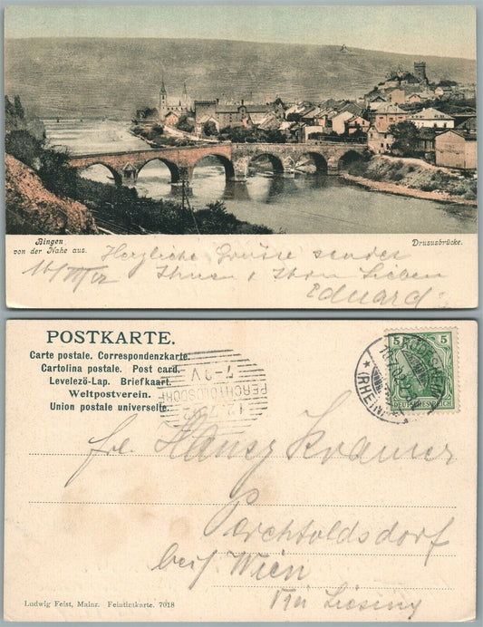 BINGER VON DER NAHE GERMANY ANTIQUE POSTCARD w/ stamp