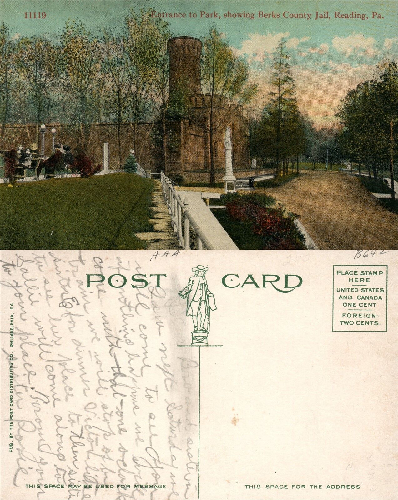 READING PA BERKS COUNTY JAIL PARK ENTRANCE ANTIQUE POSTCARD