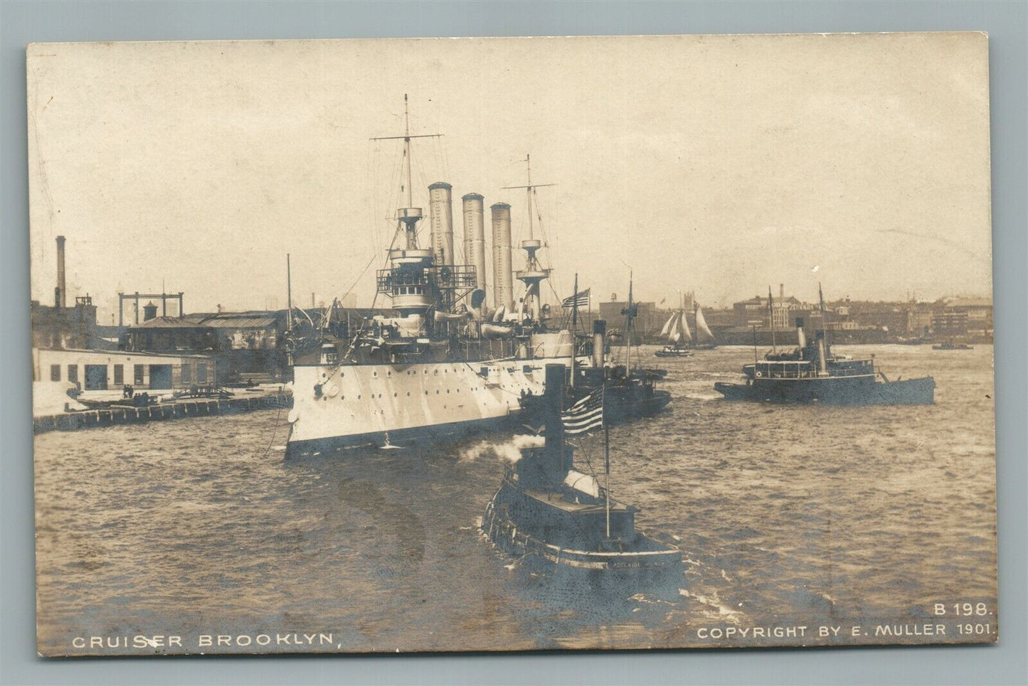CRUISER BROOKLYN MILITARY SHIP ANTIQUE REAL PHOTO POSTCARD RPPC