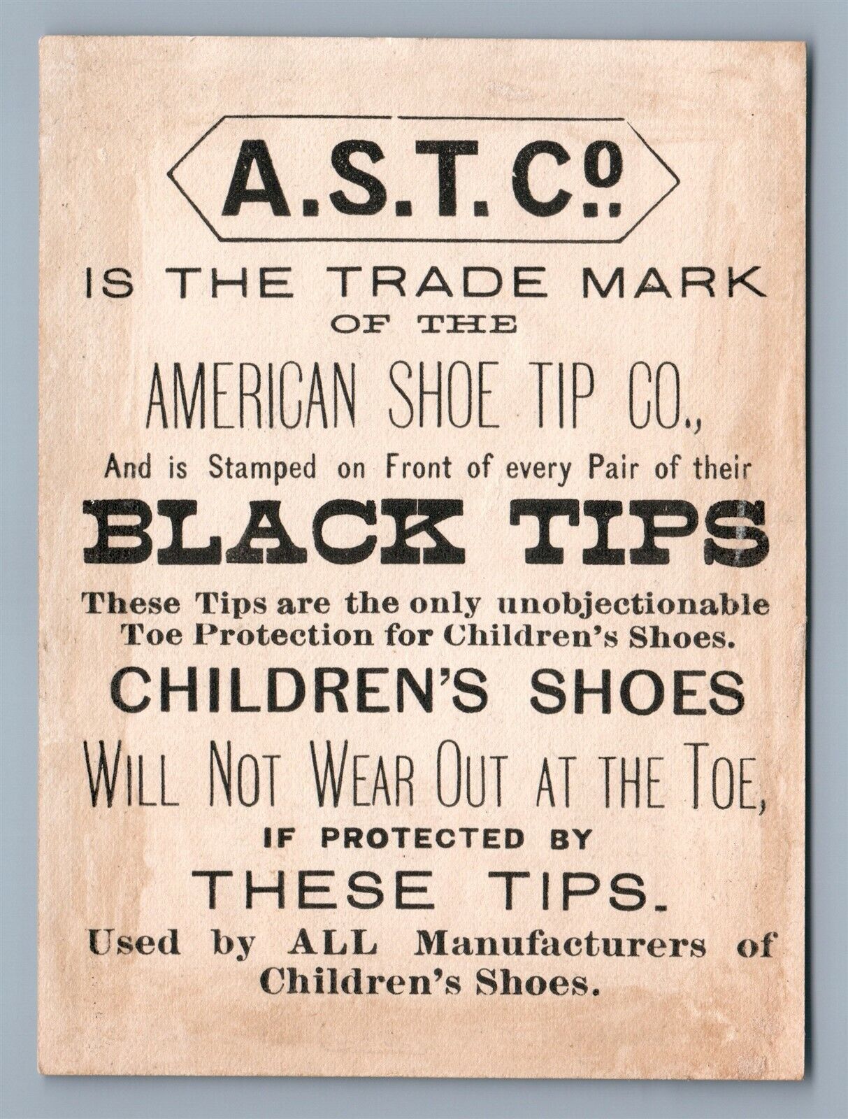 AMERICAN SHOE TIP CO. VICTORIAN TRADE CARD