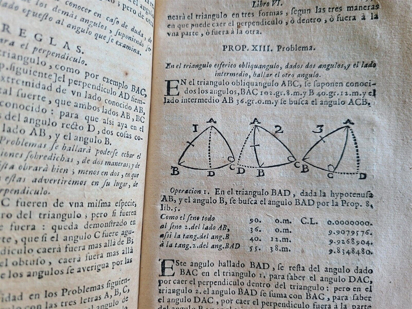 1727 MATHEMATICS in SPANISH Compendio mathematico antique TRIGONOMETRIA