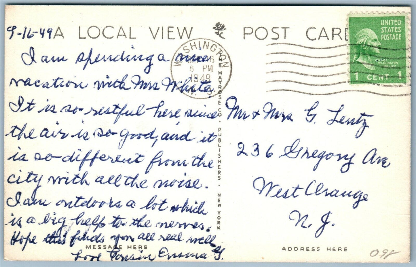 WASHINGTON NJ SCENE VINTAGE POSTCARD