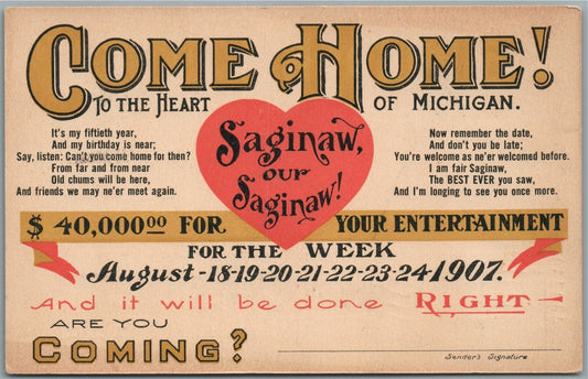 SAGINAW MI RAILROAD EXCURSIONS ADVERTISING ANTIQUE POSTCARD