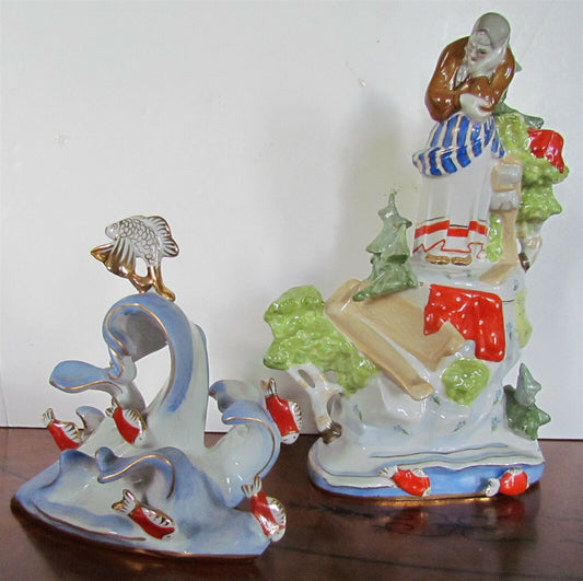 RUSSIAN 1950s 2 piece PORCELAIN GROUPING vintage