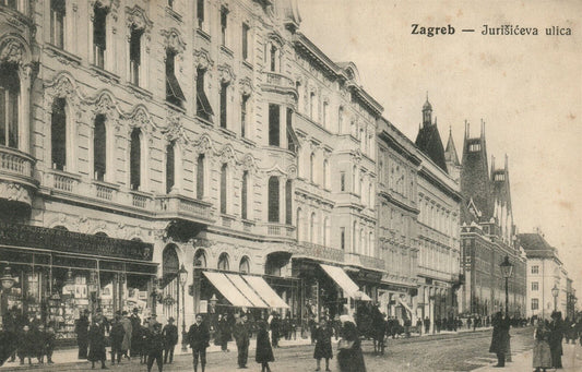 CROATIA ZAGREB JURISICEVA ULICA ANTIQUE POSTCARD w/ HUNGARIAN STAMP