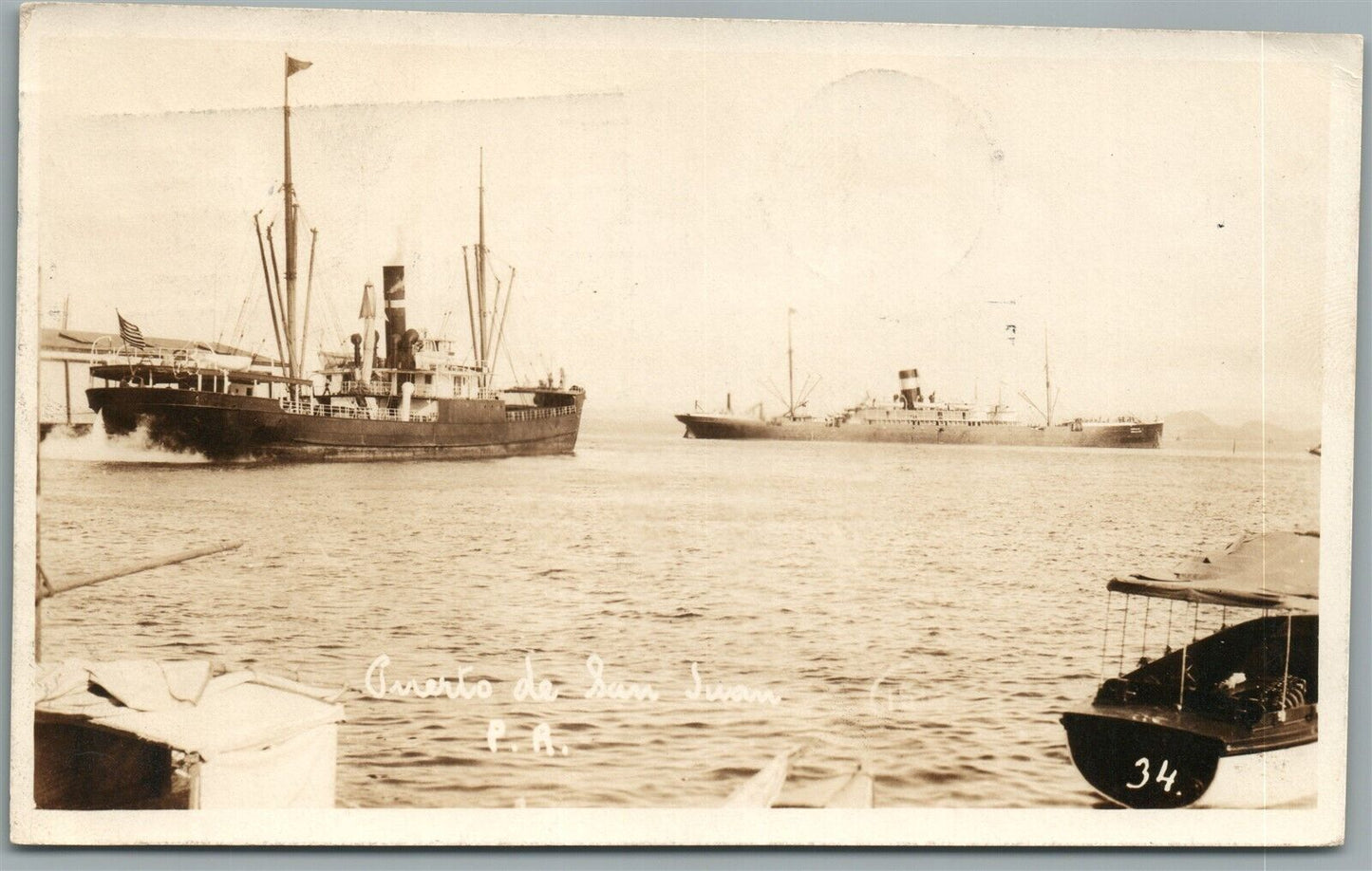 SAN JUAN PR SHIPS ANTIQUE REAL PHOTO POSTCARD RPPC