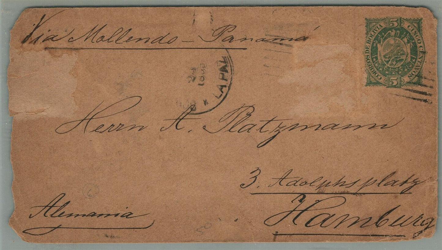 BOLIVIA via MALLENDO PANAMA to HAMBURG GERMANY ANTIQUE COVER w/ STAMP