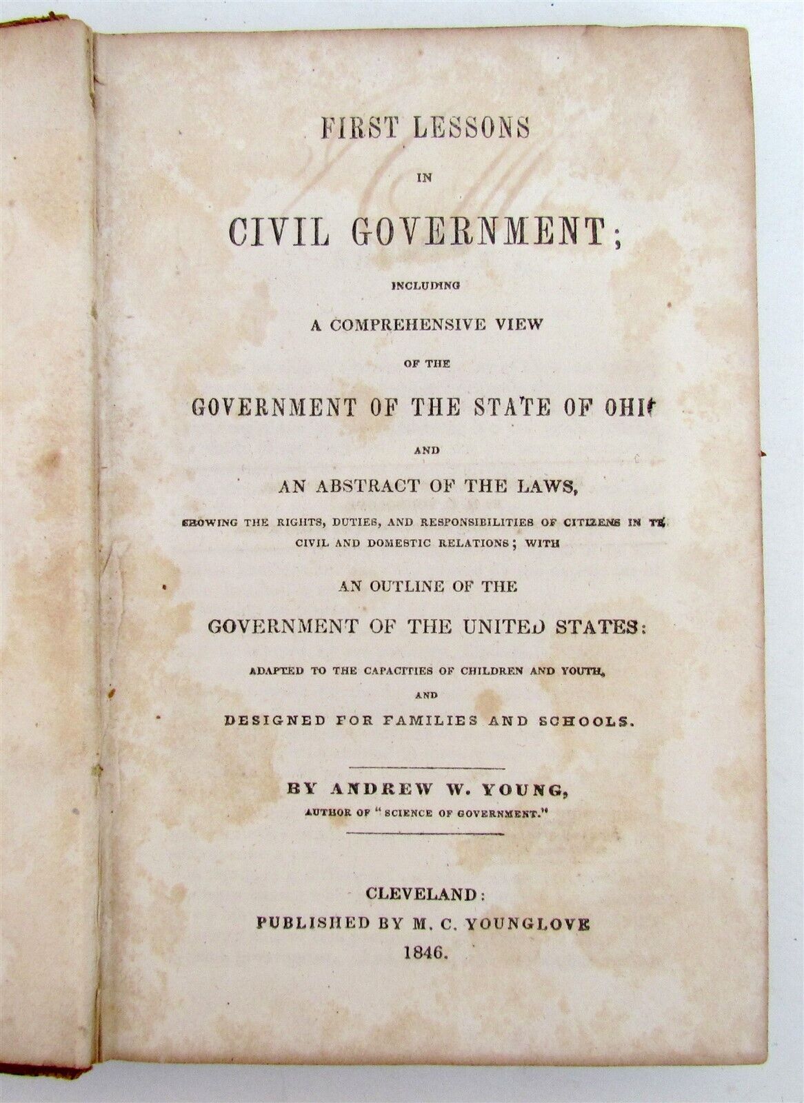 1846 CIVIL GOVERNMENT LESSONS STATE of OHIO LAWS by ANDREW YOUNG antique