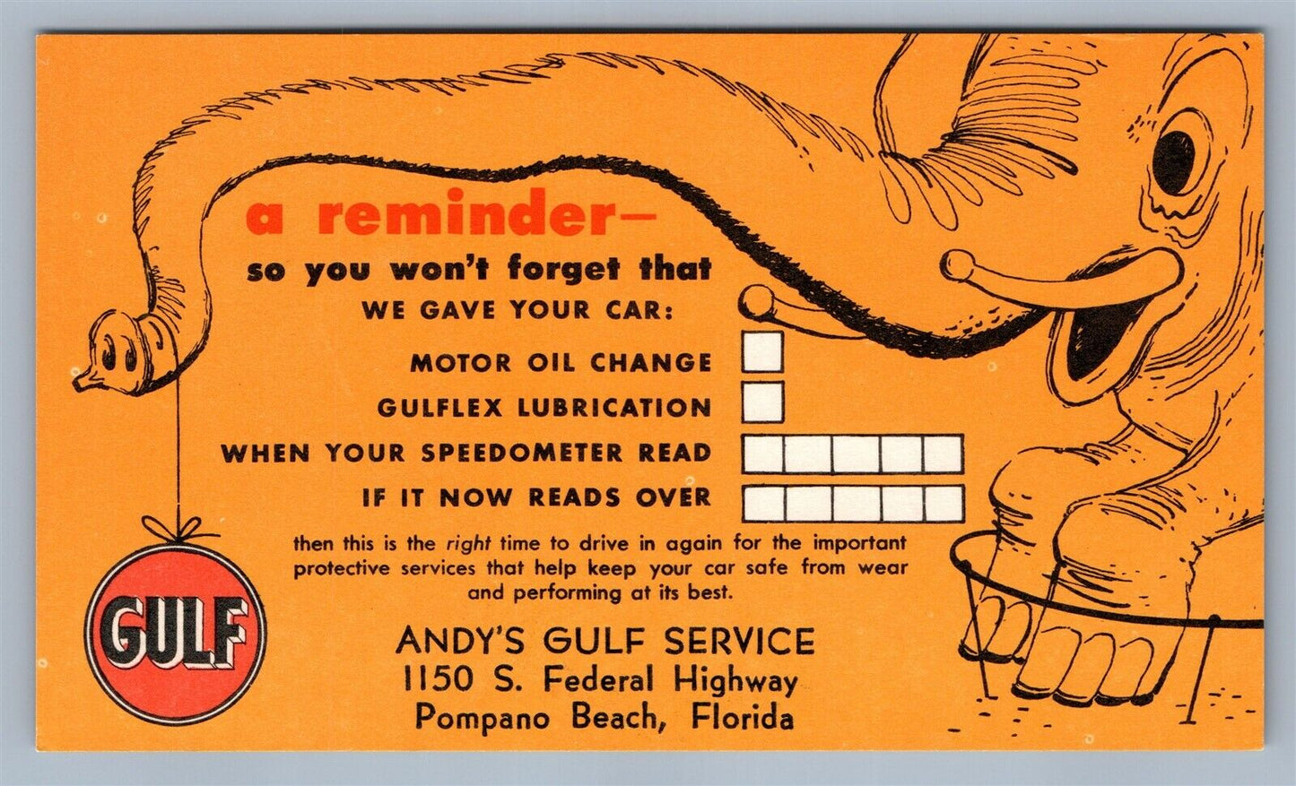 POMPANO BEACH FL S.FEDERAL HWY ANDY'S GULF SERVICE ADVERTISING VINTAGE POSTCARD