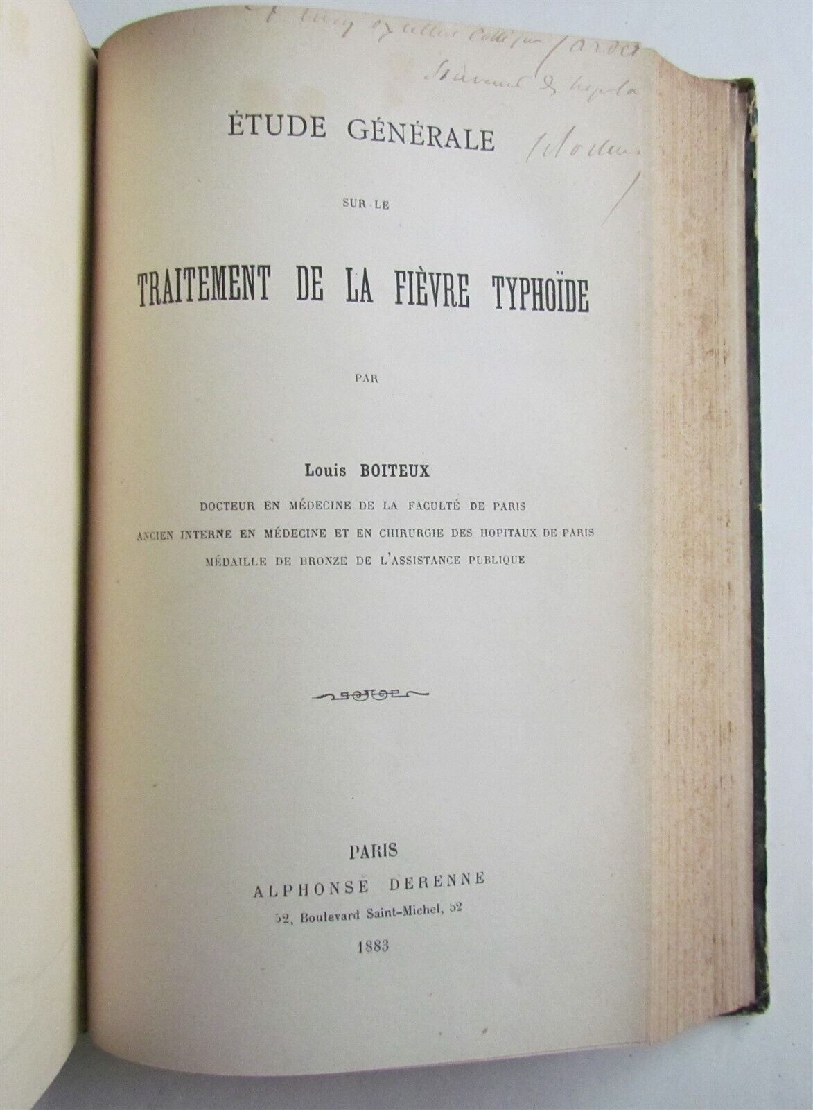 1883 TYPHOIDE FEVER TREATISE LA FIEVRE TYPHOIDE Paul Didion antique in FRENCH