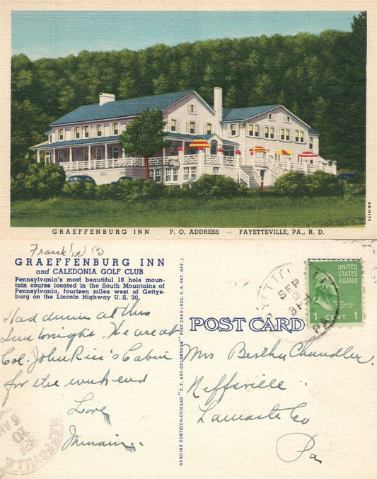 FAYETTEVILLE PA GRAEFFENBURG INN HOTEL & CALEDONIA GOLF CLUB VINTAGE POSTCARD