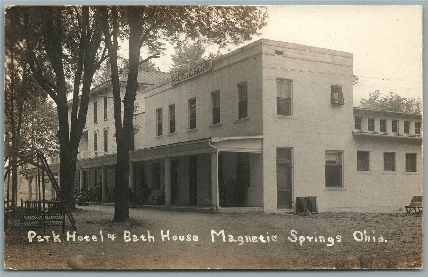 MAGNETIC SPRINGS OH PARK HOTEL & BATH HOUSE ANTIQUE REAL PHOTO POSTCARD RPPC