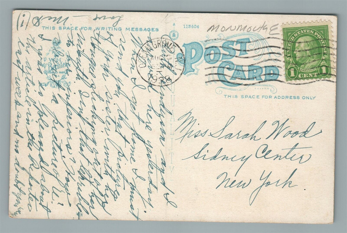 LOCH ARBOUR NJ BELLEVIEW APARTMENTS ANTIQUE POSTCARD