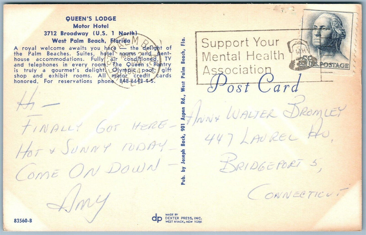 WEST PALM BEACH FL QUEEN'S LODGE MOTOR HOTEL VINTAGE POSTCARD